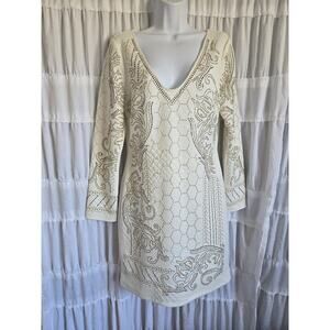 Venus Womens Size 12 Long Sleeve Bodycon Mini Dress Studs Quilted Ivory Bridal